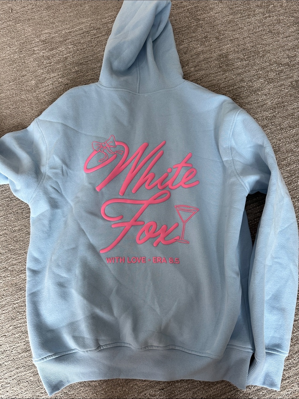 White Fox Light Blue Hoodie with Pink Script Logo - Picture 4 of 5